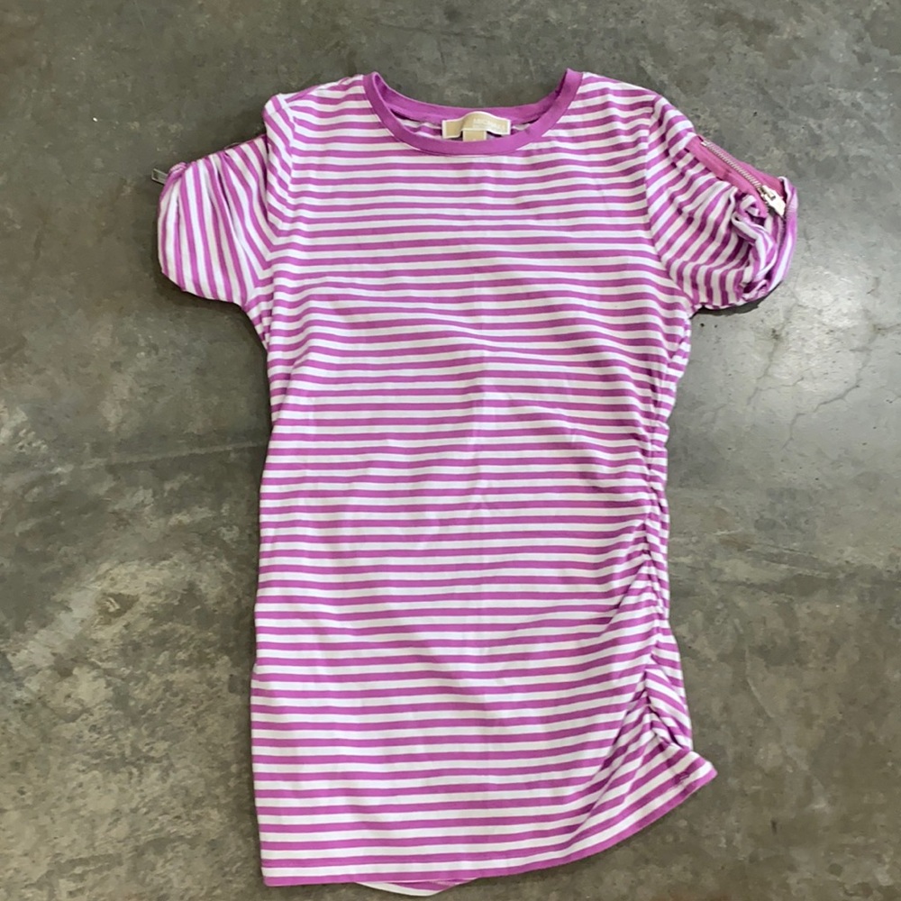 Purple and white striped t-shirt